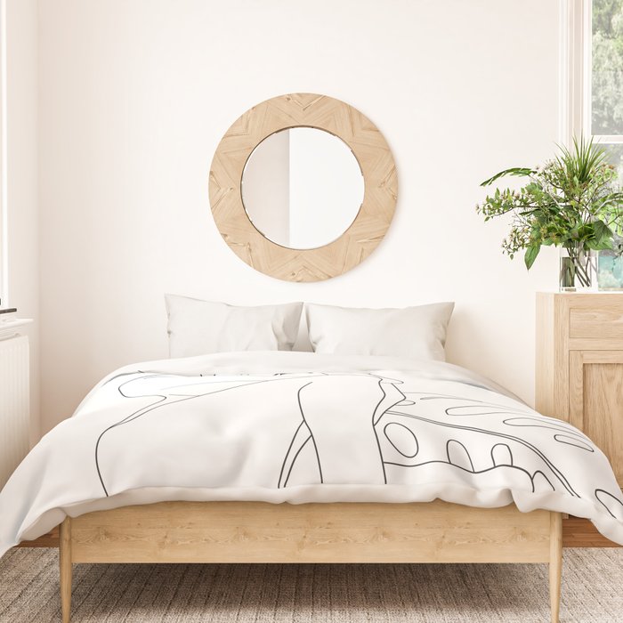 Minimal Line Art Woman with Tropical Leaves Duvet Cover Gallery Image 3