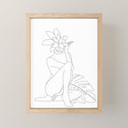 Minimal Line Art Woman with Tropical Leaves Mini Art Print Gallery Image 1