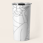 Minimal Line Art Woman with Tropical Leaves Travel Mug Gallery Image 1