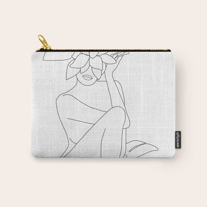 Minimal Line Art Woman with Tropical Leaves Carry All Pouch Gallery Image 1