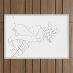 Minimal Line Art Woman with Tropical Leaves Outdoor Rug Gallery Image 1