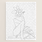 Minimal Line Art Woman with Tropical Leaves Jigsaw Puzzle Gallery Image 1