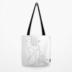Minimal Line Art Woman with Tropical Leaves Tote Bag Gallery Image 2