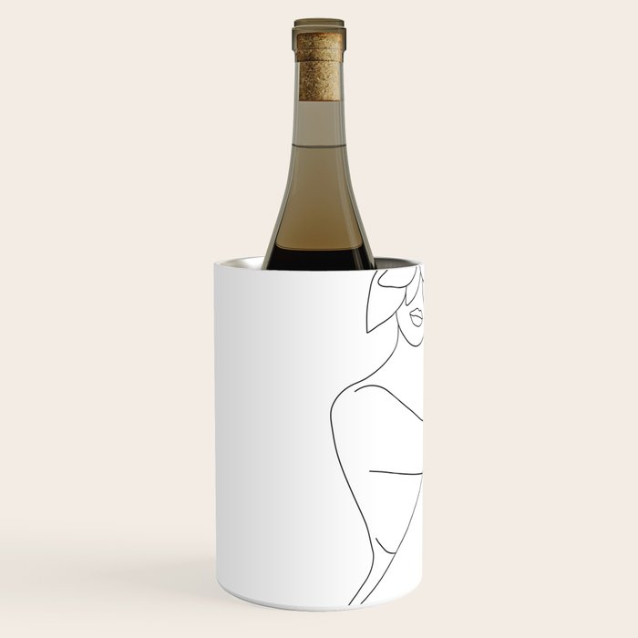 Minimal Line Art Woman with Tropical Leaves Wine Chiller Gallery Image 2