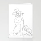 Minimal Line Art Woman with Tropical Leaves Stationery Card Gallery Image 2