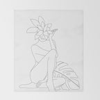 Minimal Line Art Woman with Tropical Leaves Throw Blanket Gallery Image 2