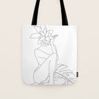 Minimal Line Art Woman with Tropical Leaves Tote Bag Gallery Image 1