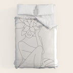 Minimal Line Art Woman with Tropical Leaves Duvet Cover Gallery Image 6