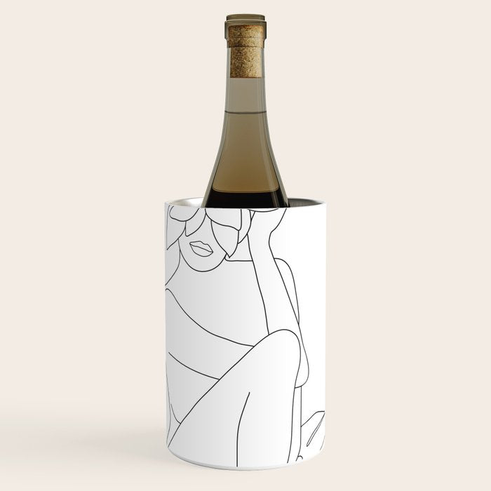 Minimal Line Art Woman with Tropical Leaves Wine Chiller Gallery Image 1