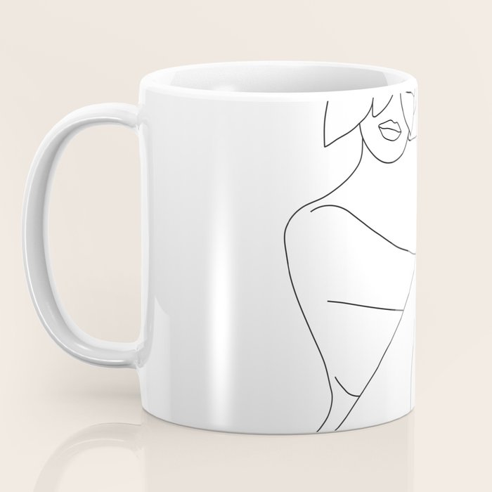 Minimal Line Art Woman with Tropical Leaves Coffee Mug Gallery Image 3