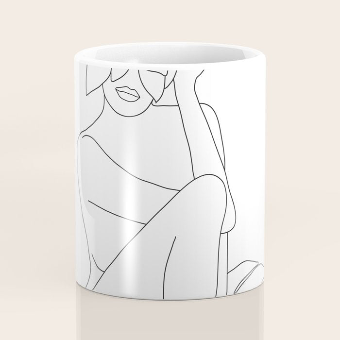 Minimal Line Art Woman with Tropical Leaves Coffee Mug Gallery Image 4