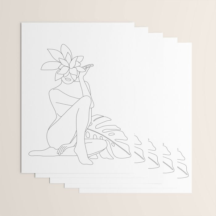 Minimal Line Art Woman with Tropical Leaves Wrapping Paper Gallery Image 3