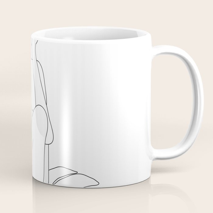 Minimal Line Art Woman with Tropical Leaves Coffee Mug Gallery Image 1