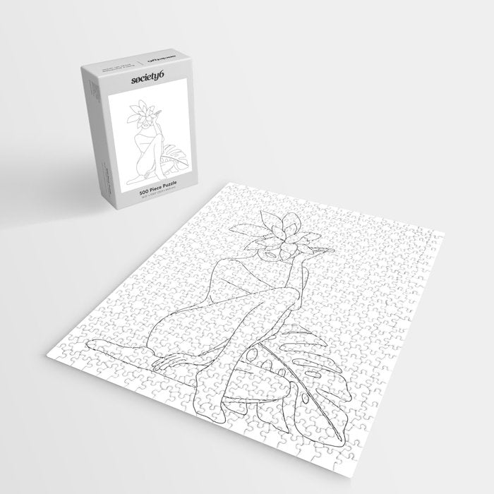 Minimal Line Art Woman with Tropical Leaves Jigsaw Puzzle Gallery Image 2