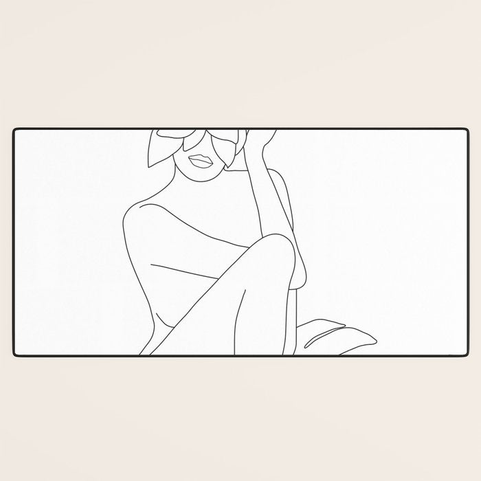 Minimal Line Art Woman with Tropical Leaves Desk Mat Gallery Image 3