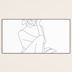 Minimal Line Art Woman with Tropical Leaves Desk Mat Gallery Image 3