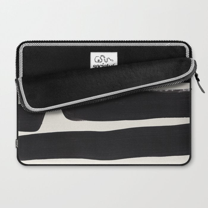 Mid Century Modern Minimalist Abstract Art Brush Strokes Black & White Ink Art Ancient Stripes Laptop Sleeve Gallery Image 2