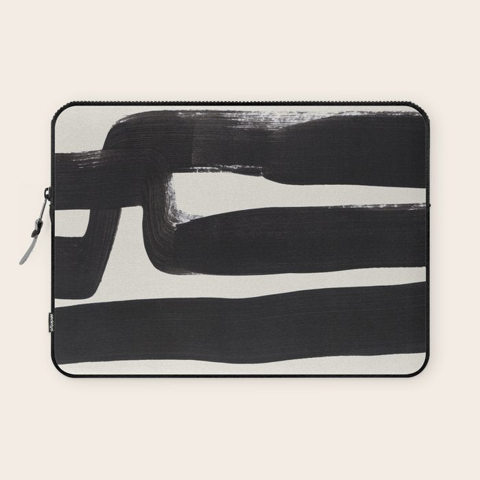 Mid Century Modern Minimalist Abstract Art Brush Strokes Black & White Ink Art Ancient Stripes Laptop Sleeve Gallery Image 1
