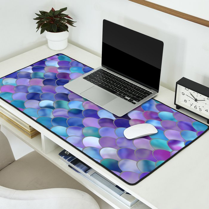 Mermaid Scales Art, Purple, Pink, Teal, Blue, Green Desk Mat Gallery Image 2