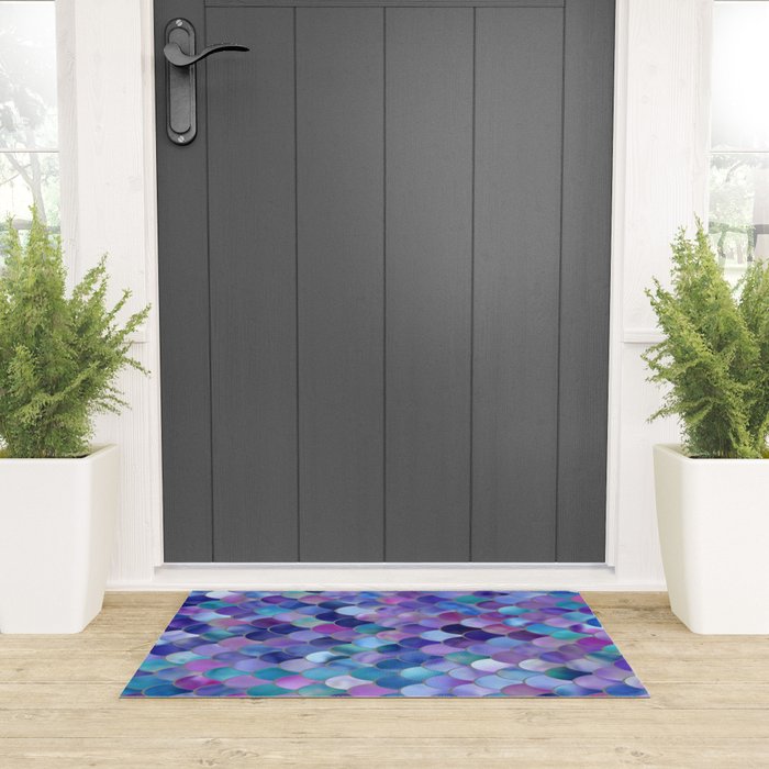 Mermaid Scales Art, Purple, Pink, Teal, Blue, Green Welcome Mat Gallery Image 3