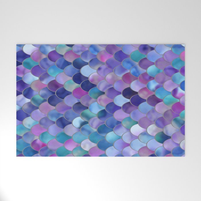 Mermaid Scales Art, Purple, Pink, Teal, Blue, Green Welcome Mat Gallery Image 1