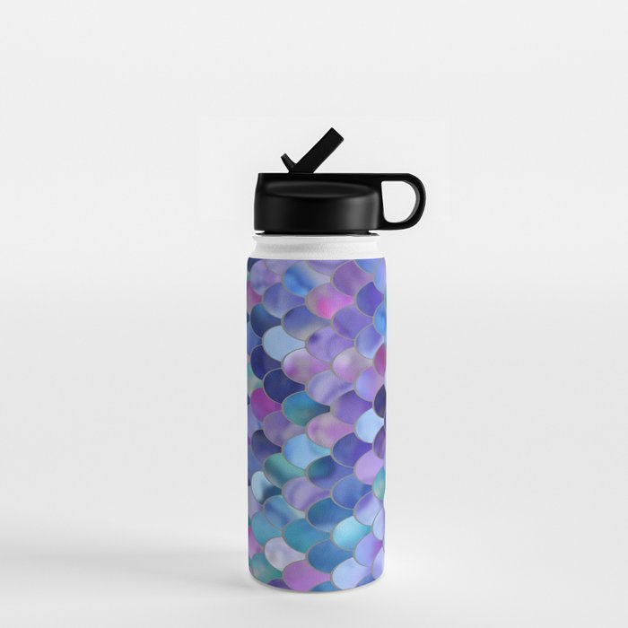 Mermaid Scales Art, Purple, Pink, Teal, Blue, Green Water Bottle Gallery Image 1