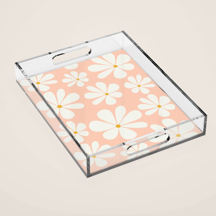 Retro Daisy Pattern - Peach Pink Acrylic Tray Gallery Image 1