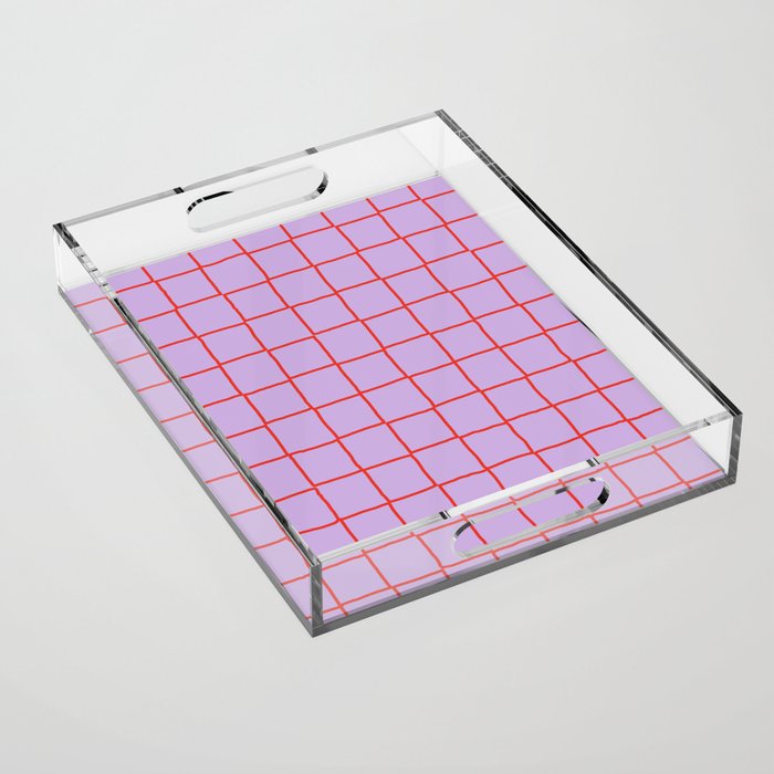 Red + Lavender Plaid Checker Acrylic Tray Gallery Image 1