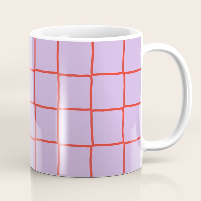 Red + Lavender Plaid Checker Coffee Mug Gallery Image 1