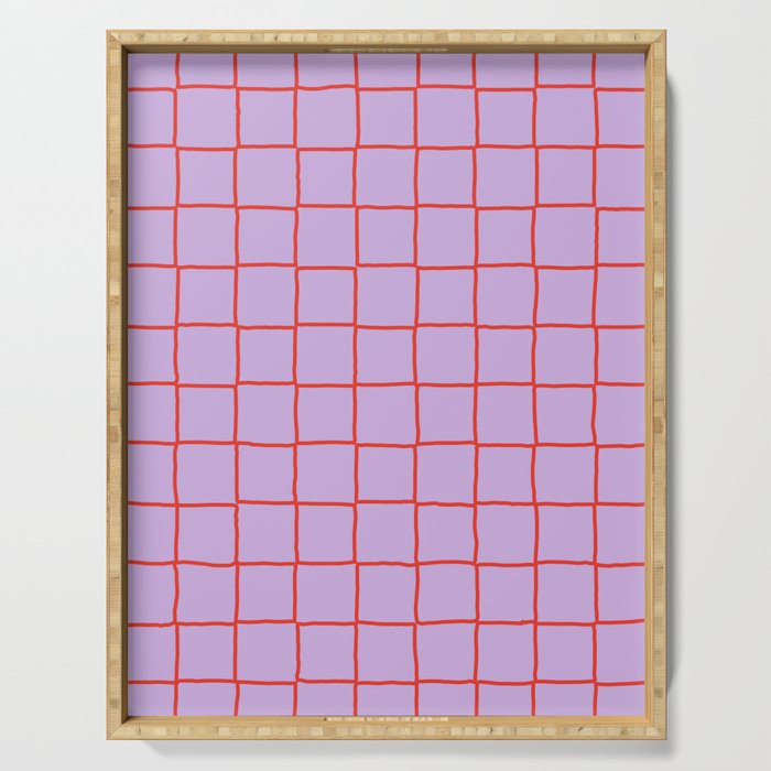 Red + Lavender Plaid Checker Serving Tray Gallery Image 1