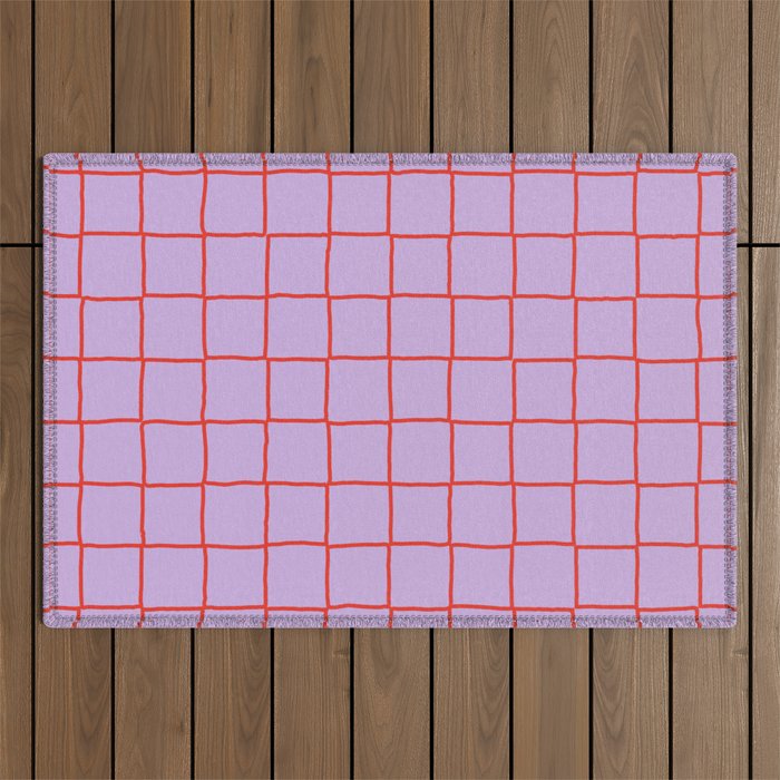 Red + Lavender Plaid Checker Outdoor Rug Gallery Image 1