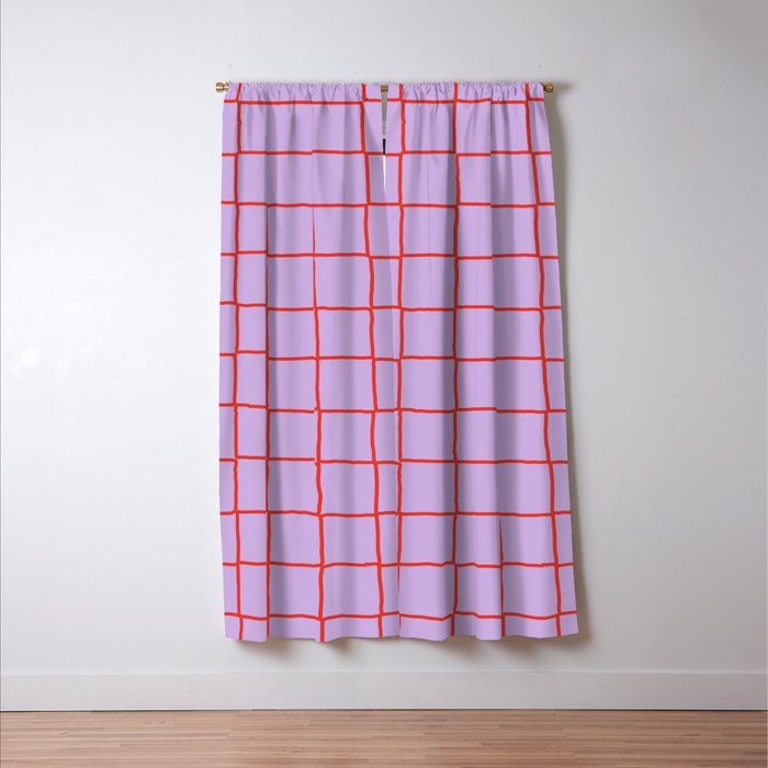 Red + Lavender Plaid Checker Window Curtain Gallery Image 3