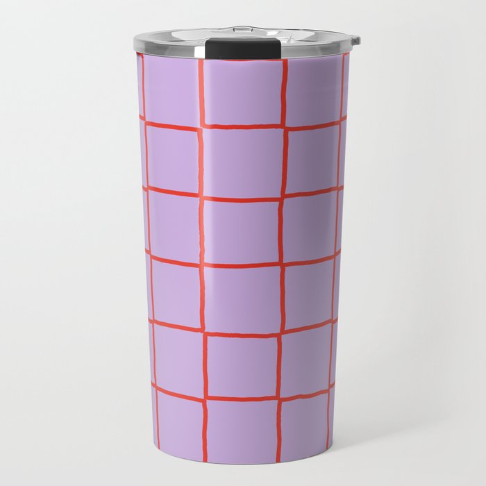 Red + Lavender Plaid Checker Travel Mug Gallery Image 1