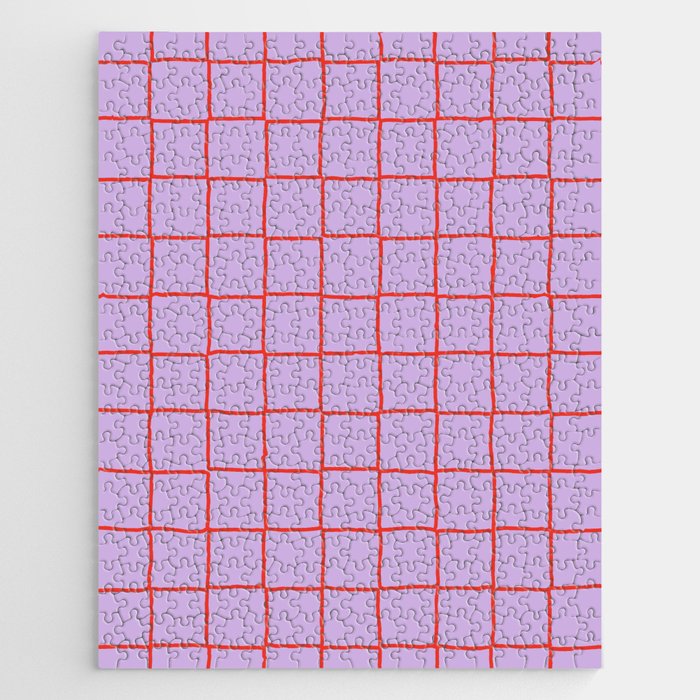 Red + Lavender Plaid Checker Jigsaw Puzzle Gallery Image 1