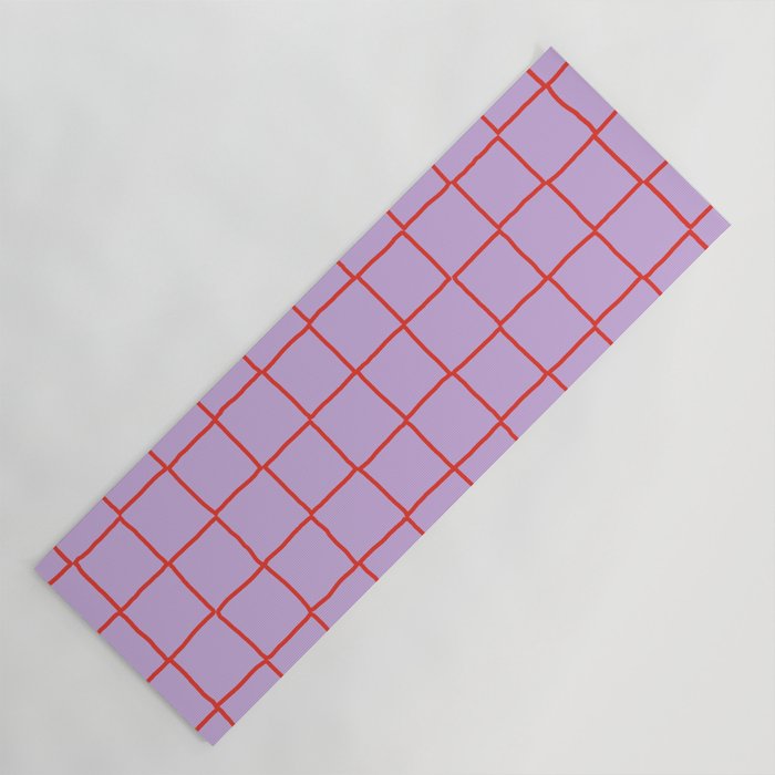 Red + Lavender Plaid Checker Yoga Mat Gallery Image 1