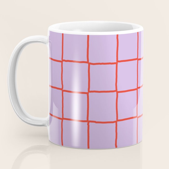 Red + Lavender Plaid Checker Coffee Mug Gallery Image 3