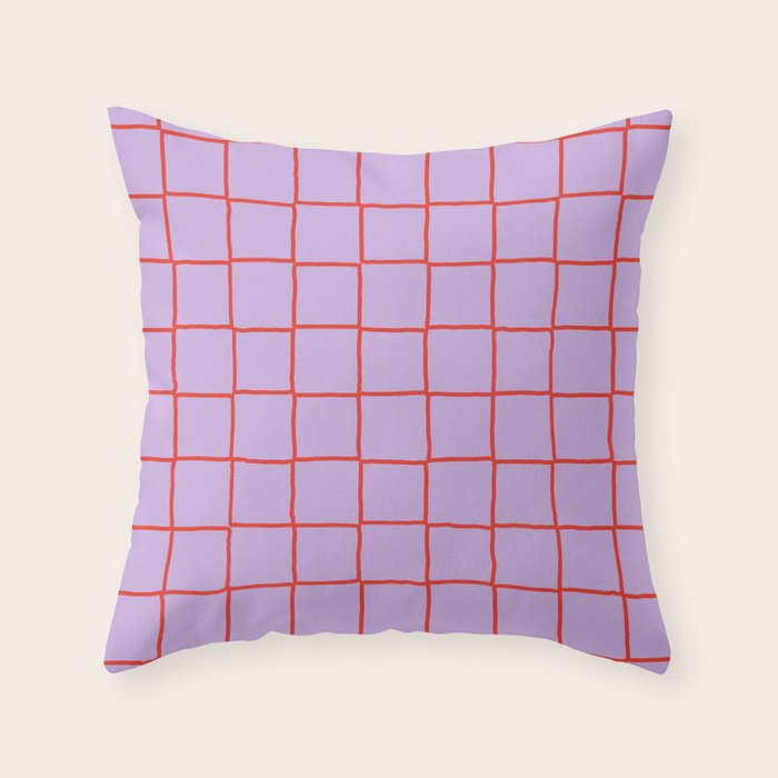 Red + Lavender Plaid Checker Throw Pillow Gallery Image 1