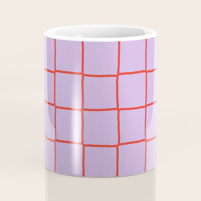 Red + Lavender Plaid Checker Coffee Mug Gallery Image 4