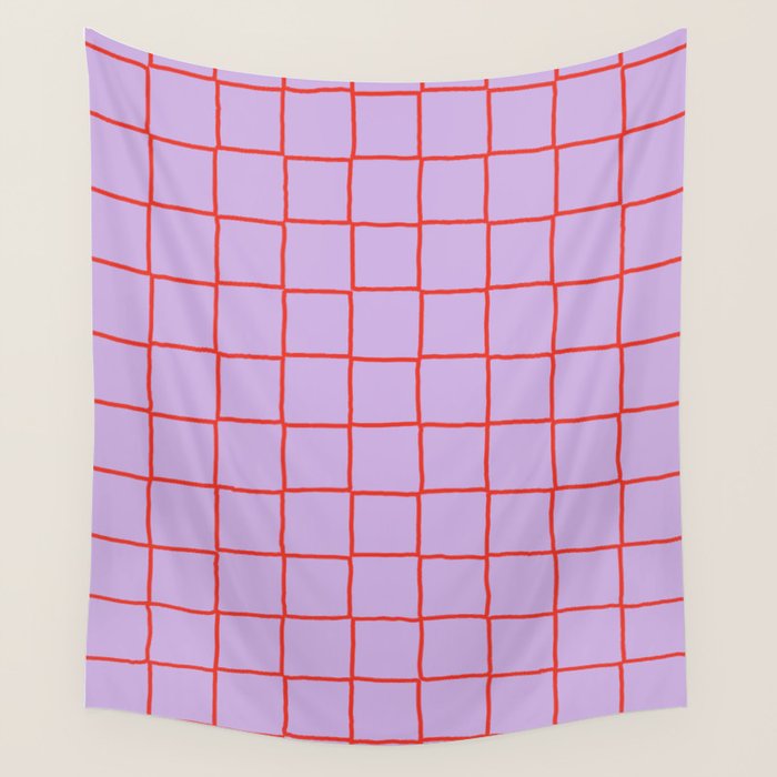 Red + Lavender Plaid Checker Wall Tapestry Gallery Image 1