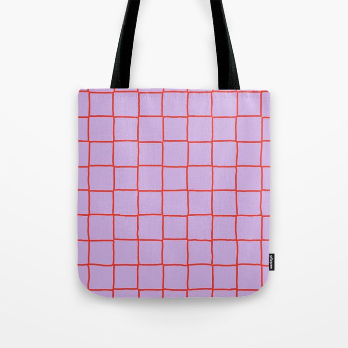 Red + Lavender Plaid Checker Tote Bag Gallery Image 1
