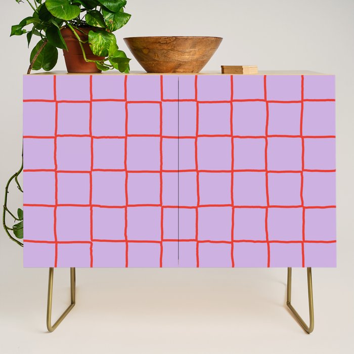 Red + Lavender Plaid Checker Credenza Gallery Image 1
