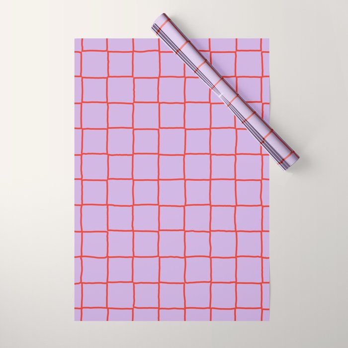 Red + Lavender Plaid Checker Wrapping Paper Gallery Image 1