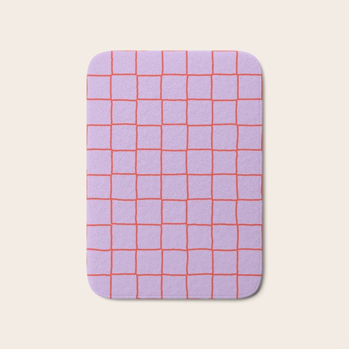 Red + Lavender Plaid Checker Bath Mat Gallery Image 1
