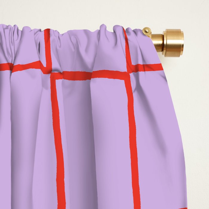 Red + Lavender Plaid Checker Window Curtain Gallery Image 2