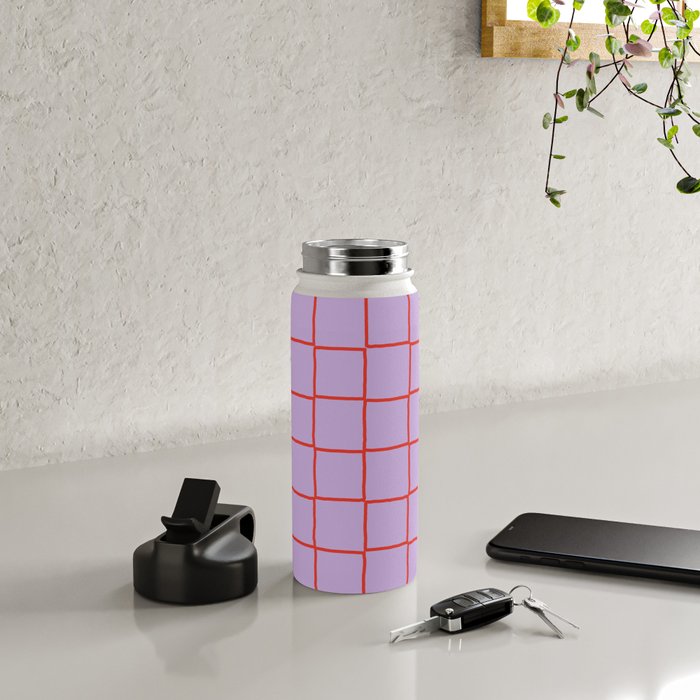 Red + Lavender Plaid Checker Water Bottle Gallery Image 4