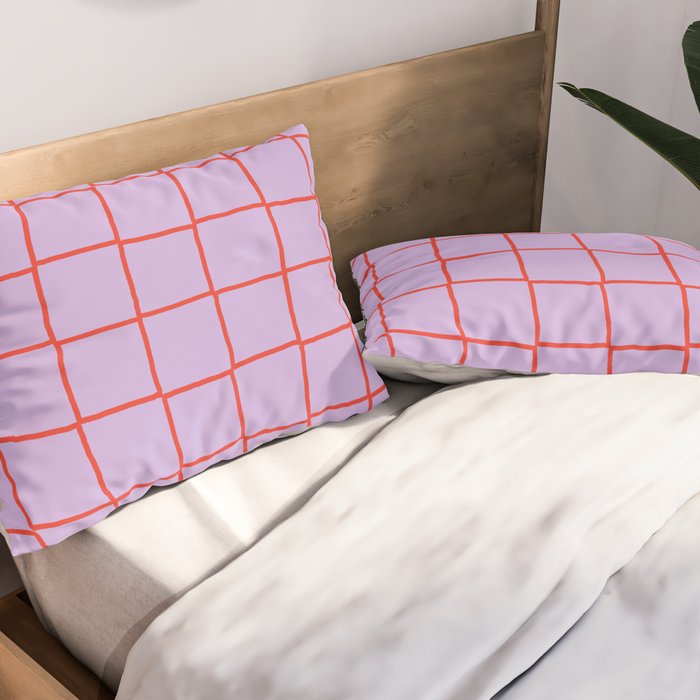 Red + Lavender Plaid Checker Pillow Sham Gallery Image 2