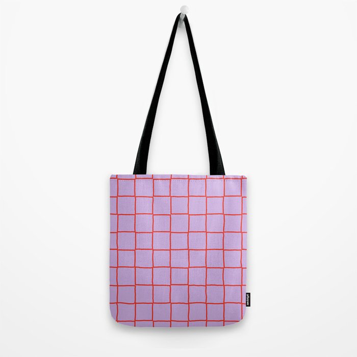 Red + Lavender Plaid Checker Tote Bag Gallery Image 2