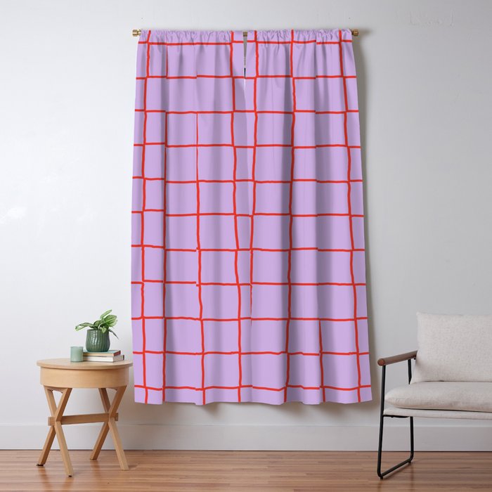 Red + Lavender Plaid Checker Window Curtain Gallery Image 1