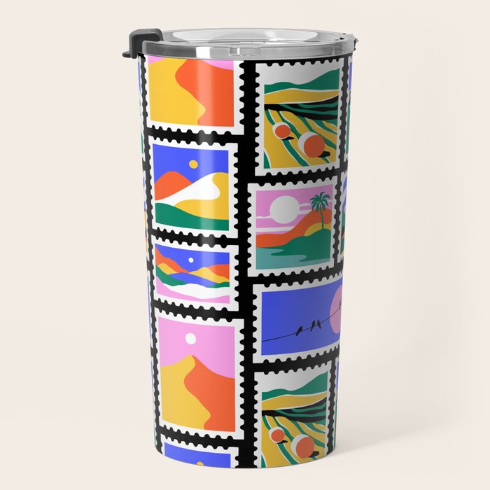 Colorful nature landscape post card stamp pattern Travel Mug Gallery Image 3