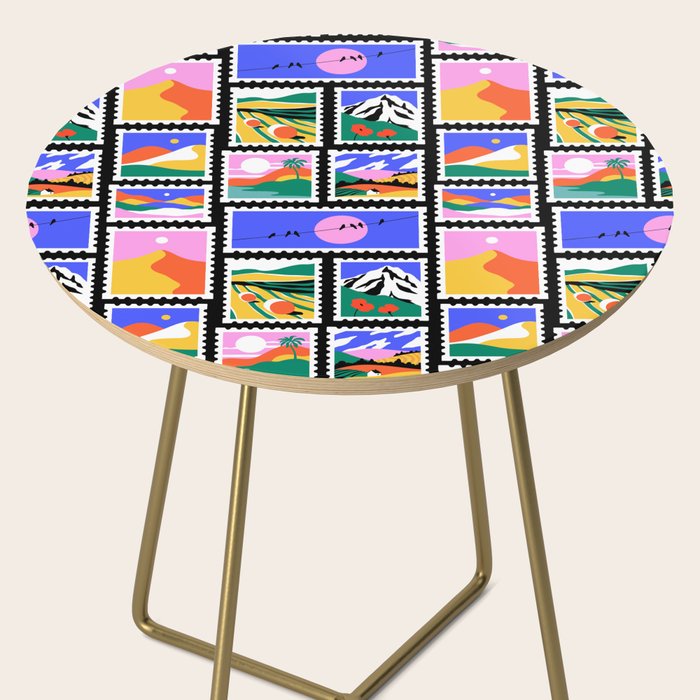 Colorful nature landscape post card stamp pattern Side Table Gallery Image 2